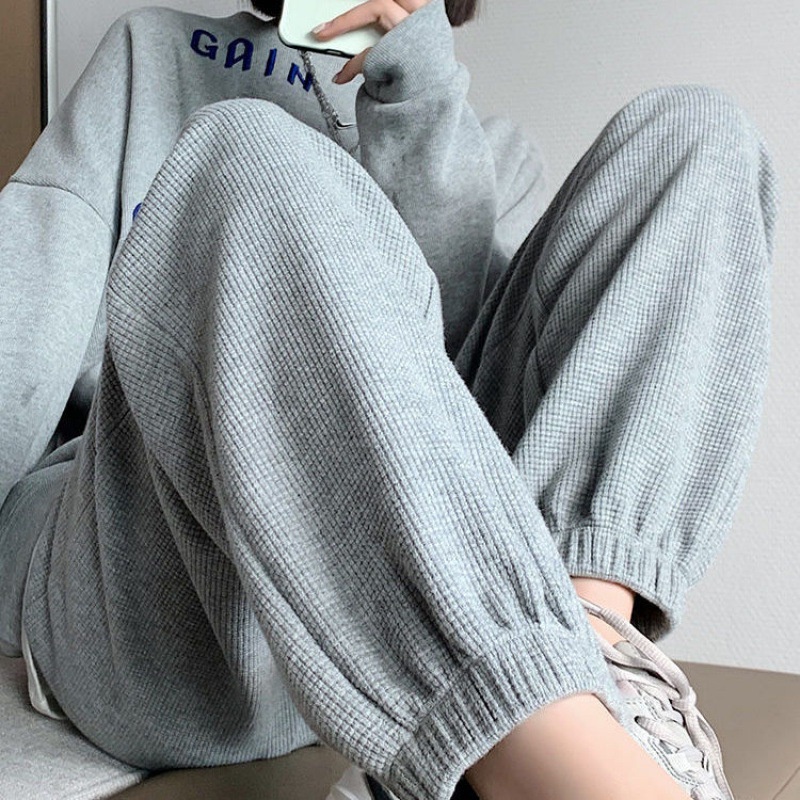 Quần jogger nữ thể thao unisex, Quần ống rộng bo gấu chất tổ ong dày dặn basic, phong cách Ulzzang, QN009