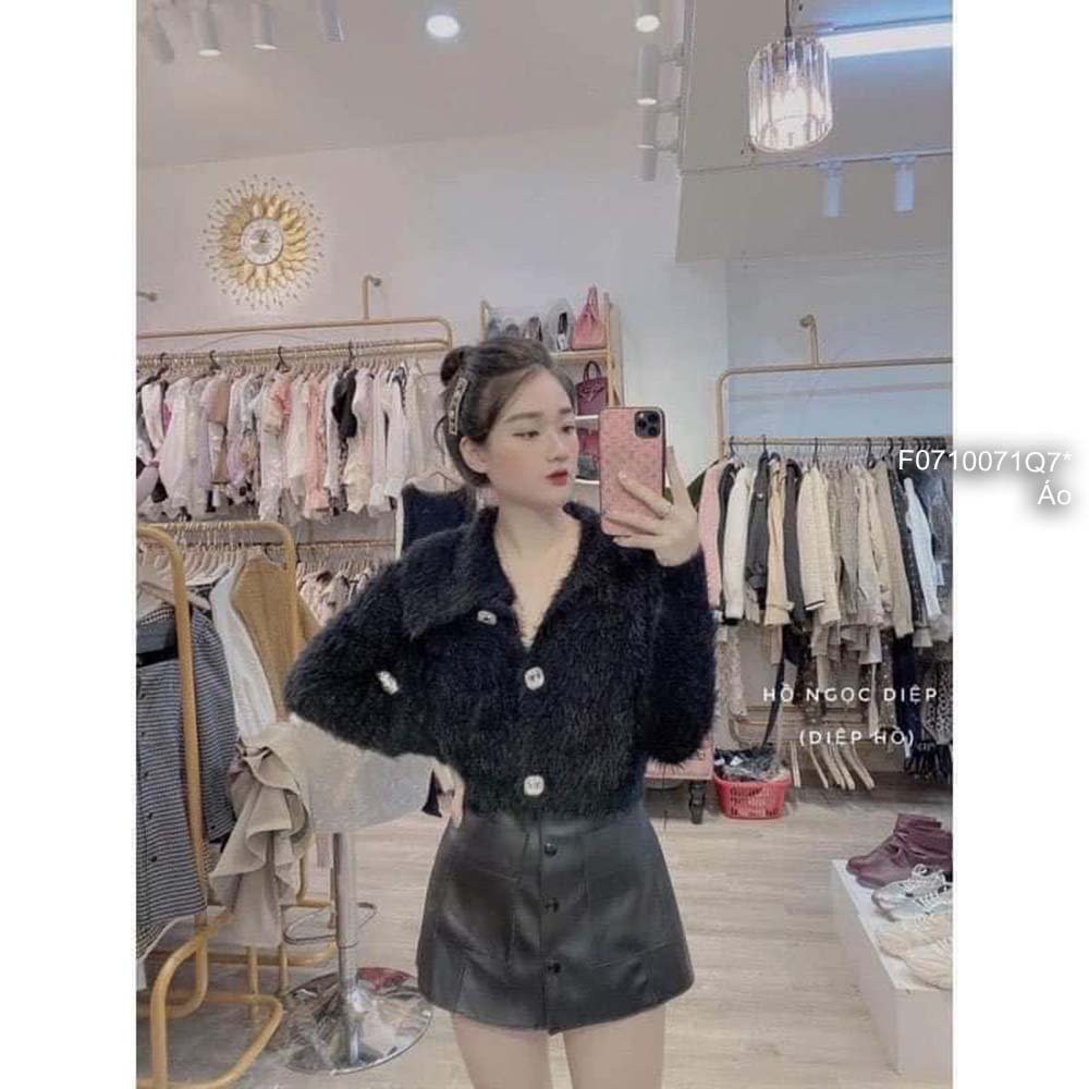 Áo len lông gài khuy đá cổ bẻ tay dài hàng QC!