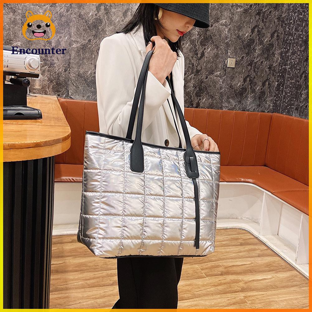 ○Encounter○ Casual Lattice Pattern Space Cotton Handbag Women Big Capacity Shoulder Bag☆