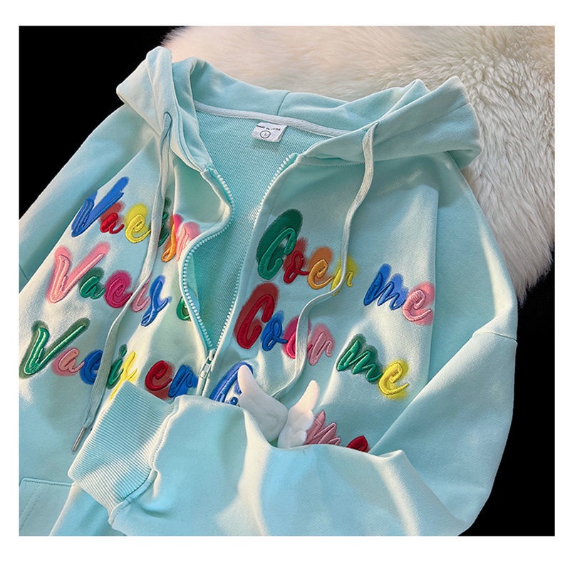 Jiashucheng Áo Khoác Cardigan Mỏng Có Mũ Trùm Đầu Thêu Chữ Nhiều Màu Sắc Phong Cách Mới