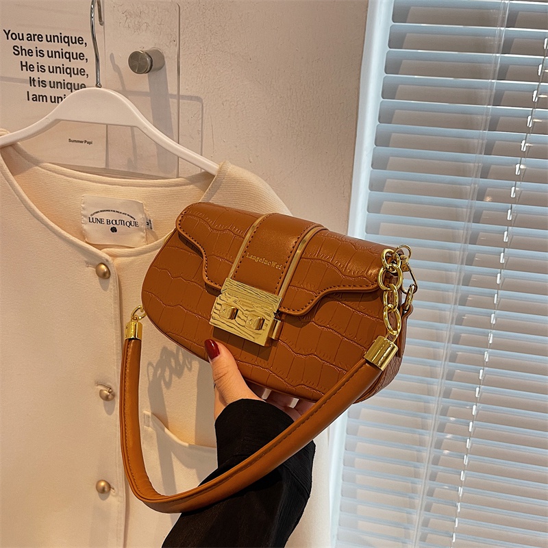 Túi đeo vai IELGY hình vuông cỡ nhỏ phối dây đeo sợi xích họa tiết vân đá thời trang cho nữ