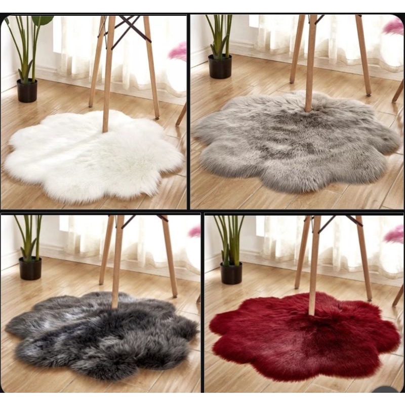 Thảm lông thú hình hoa siêu hot - lông thú cao cấp mịn đẹp fi 80cm