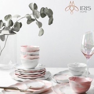 Set Bộ đĩa vân đá hồng - Đĩa sứ tròn trang trí chụp ảnh bàn tiệc, bàn ăn - Quà tặng Tết độc đáo ý nghĩa
