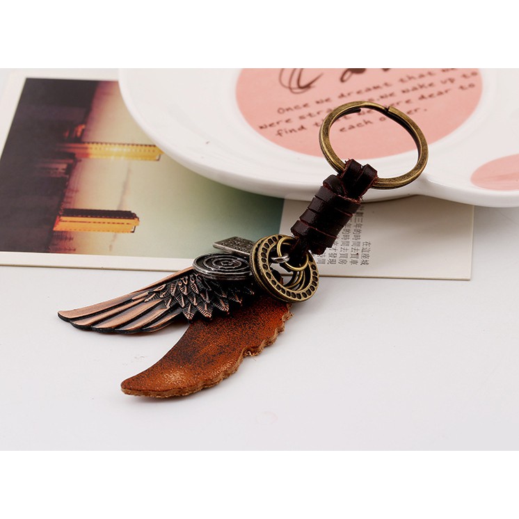 Móc khóa kim loại cao cấp cánh thiên thần móc khóa nam cổ điển Âu Mỹ Angel Wings Vintage Keychain Chammart