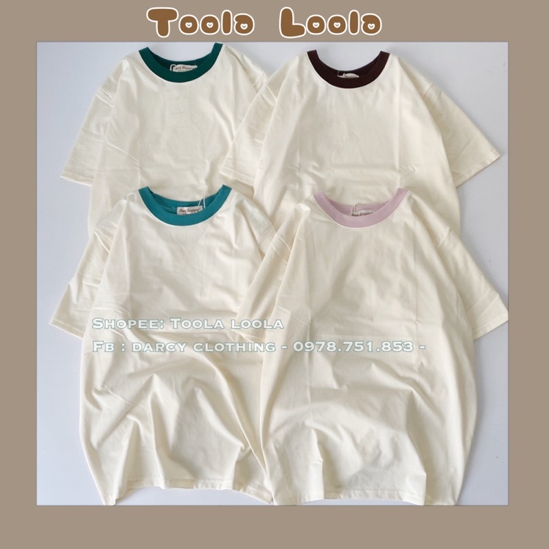 áo thun áo thun trơn MÀU KEM SỮA phối cổ màu nam nữ