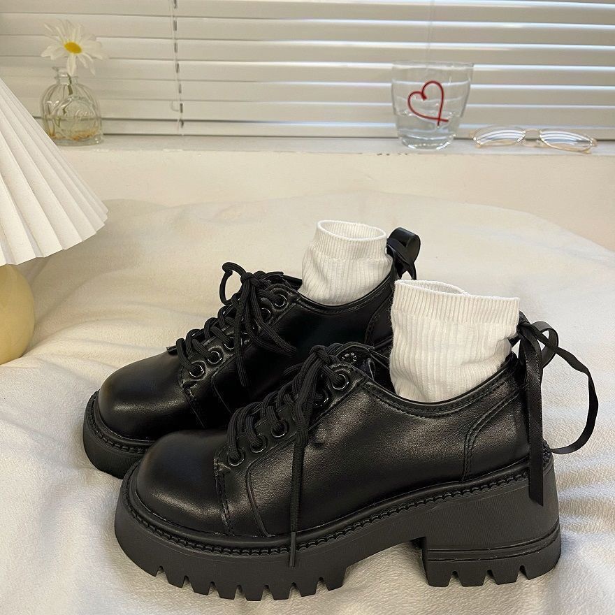 Mary Jane Giày Da Cao Gót 5.5cm Mũi Tròn Phong Cách Retro Anh Quốc