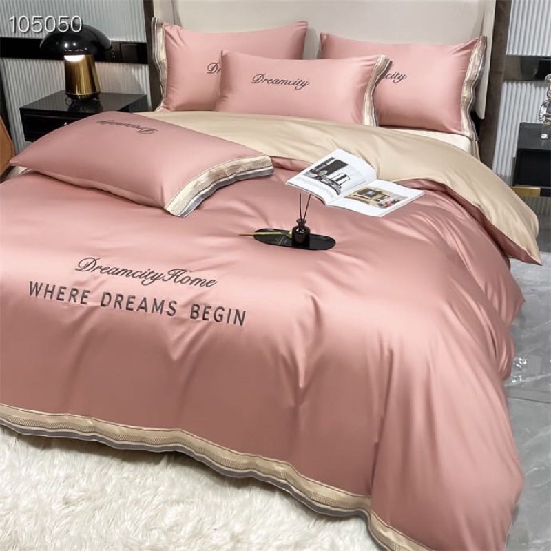 Sét ga phi lụa dreamcity IGUN BEDDING thêu 4 món đủ tiêu chí sang, mịn, mát