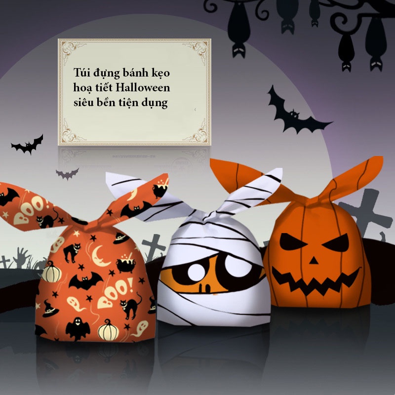 Túi đựng bánh/kẹo, bao bì đựng quà chủ đề Halloween, tai thỏ, kích thước 14*23 - VUA BAO BÌ