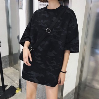 Áo phông camo/rằn ri/tee đen oversize form rộng dáng dài tay lỡ