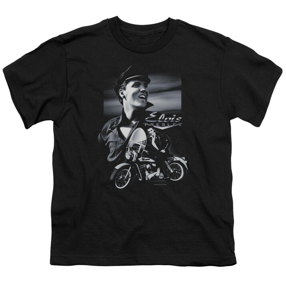 Elvis Presley Motorcycle Youth The King Rock Tee Đen