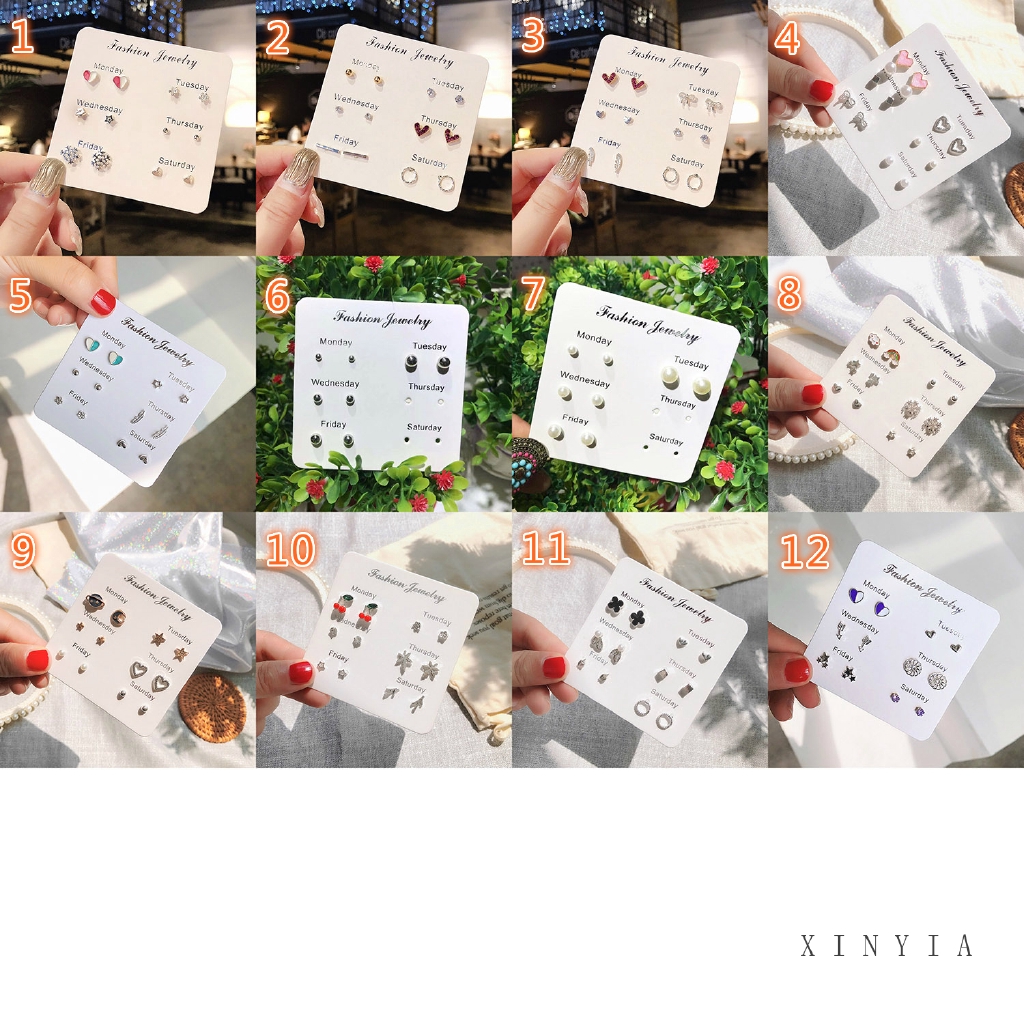 Set 7 Đôi Khuyên Tai Kiểu Dáng Đơn Giản Xinh Xắn Cho Nữ