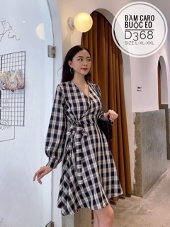 Bigsize Đầm caro buộc eo D368