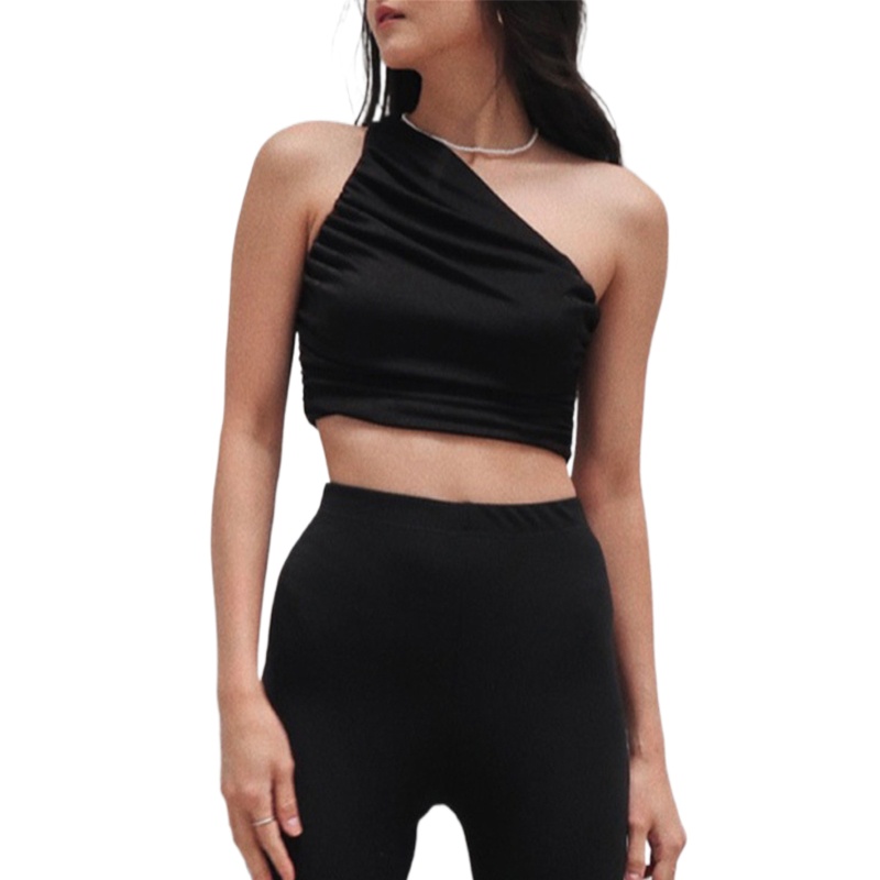 Áo Croptop Lệch Vai Không Tay Màu Trơn Ôm Dáng Quyến Rũ Cho Nữ