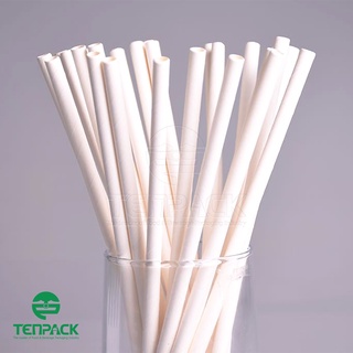 Ống hút giấy màu trắng trơn phi 6 (25 ống/ bịch )