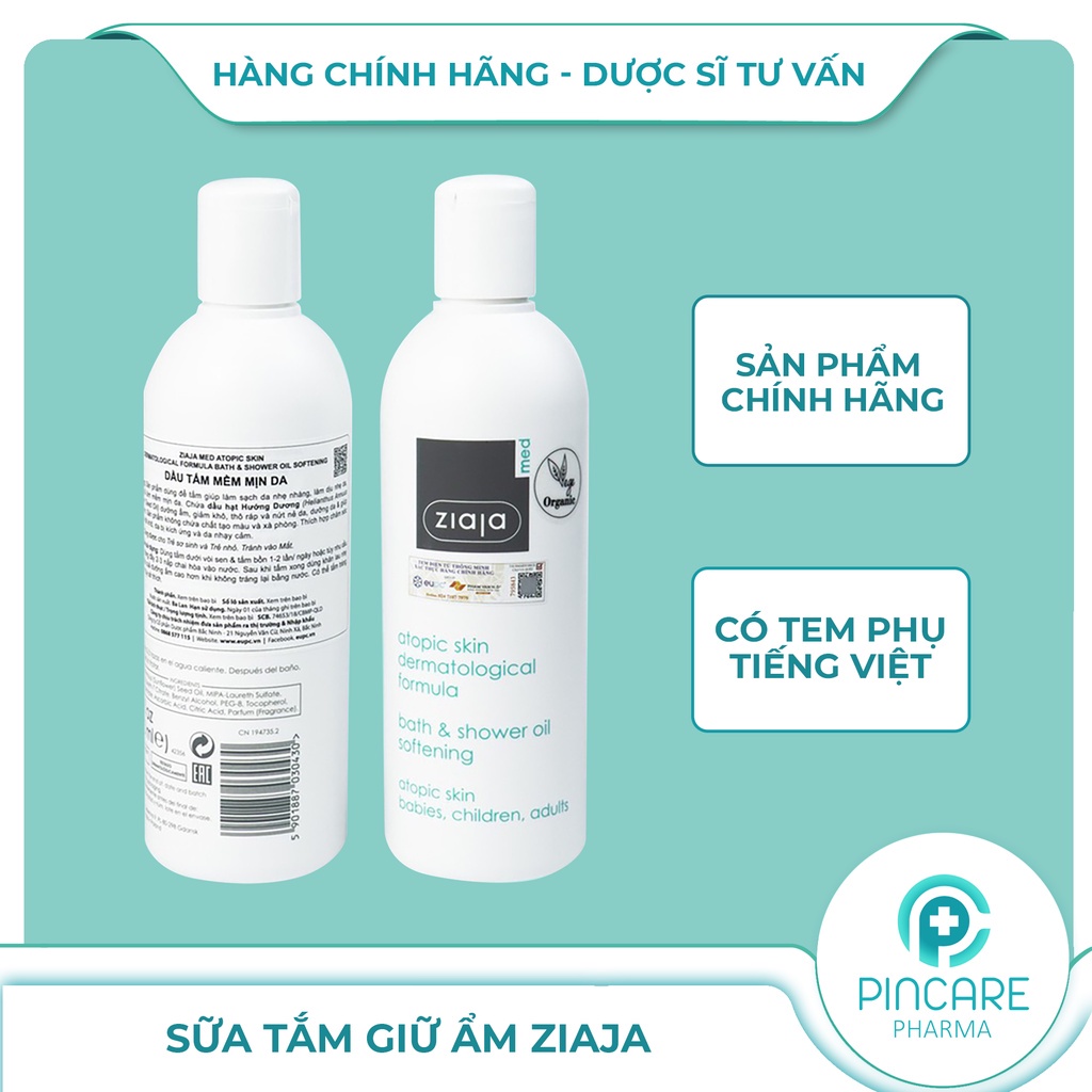 Sữa Tắm Dưỡng Ẩm Ziaja Med Atopic Skin Dermatological Formula 270ml - Hàng chính hãng - Nhà Thuốc Pincare