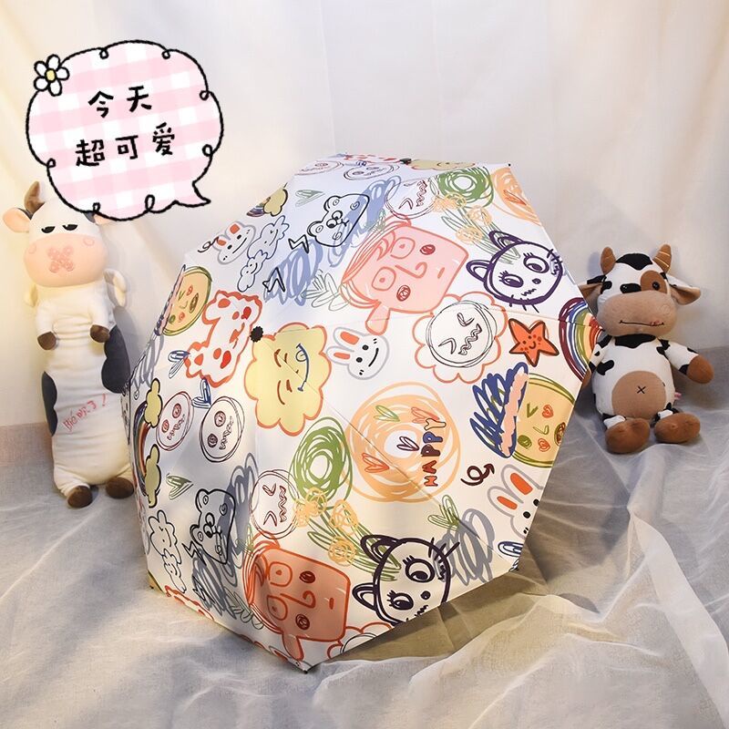 Dù Che Mưa Nắng Tự Động 50% Vải Mềm Siêu Nhẹ Họa Tiết Graffiti Dễ Thương Sáng Tạo