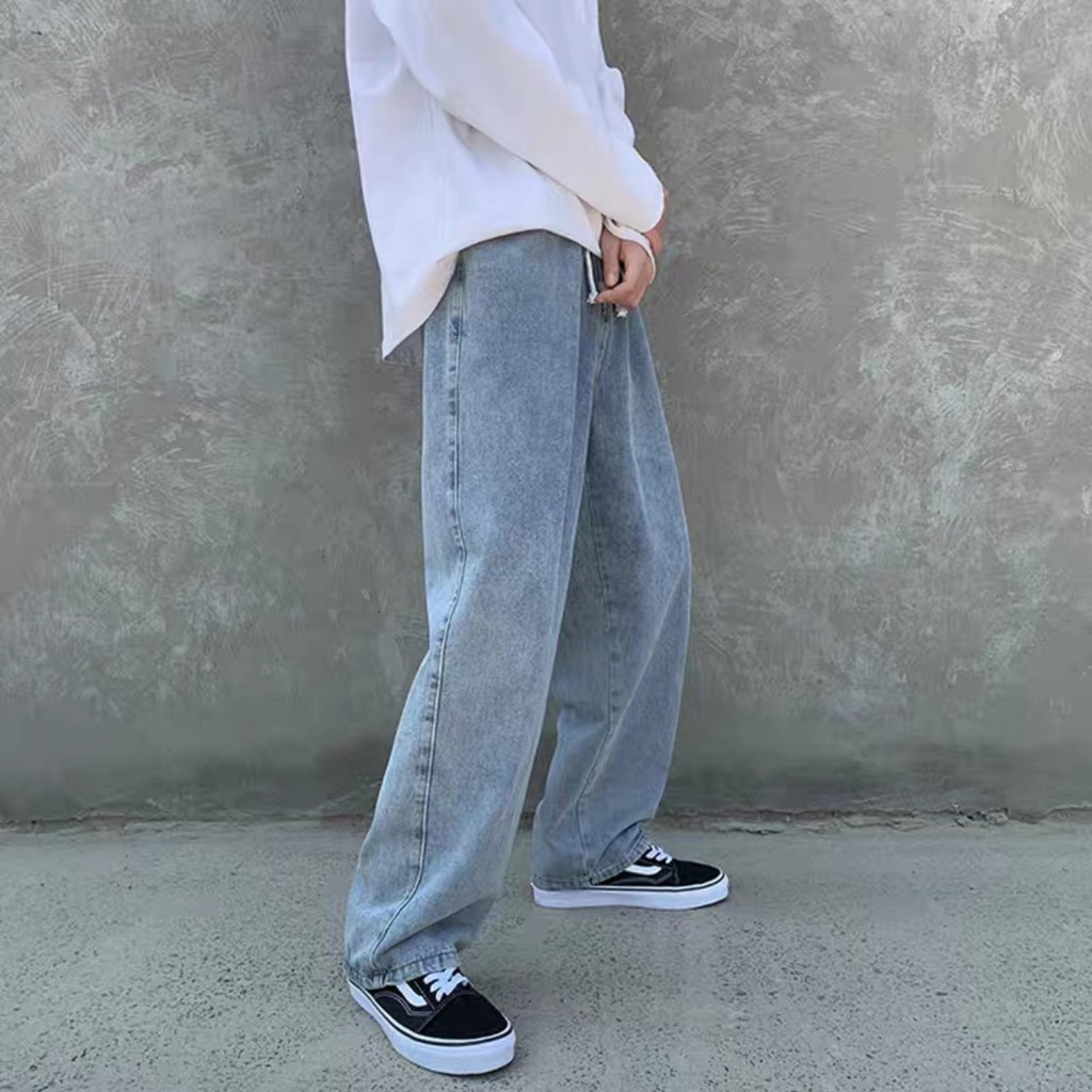 Quần Jean baggy nam, jeans unisex Cạp chun, ống rộng top xu hướng | BigBuy360 - bigbuy360.vn