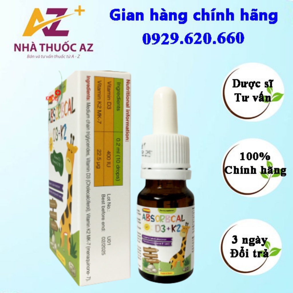 Vitamin D3 K2 cho bé ABSORBCAL D3+K2 giúp bé phát triển chiều cao