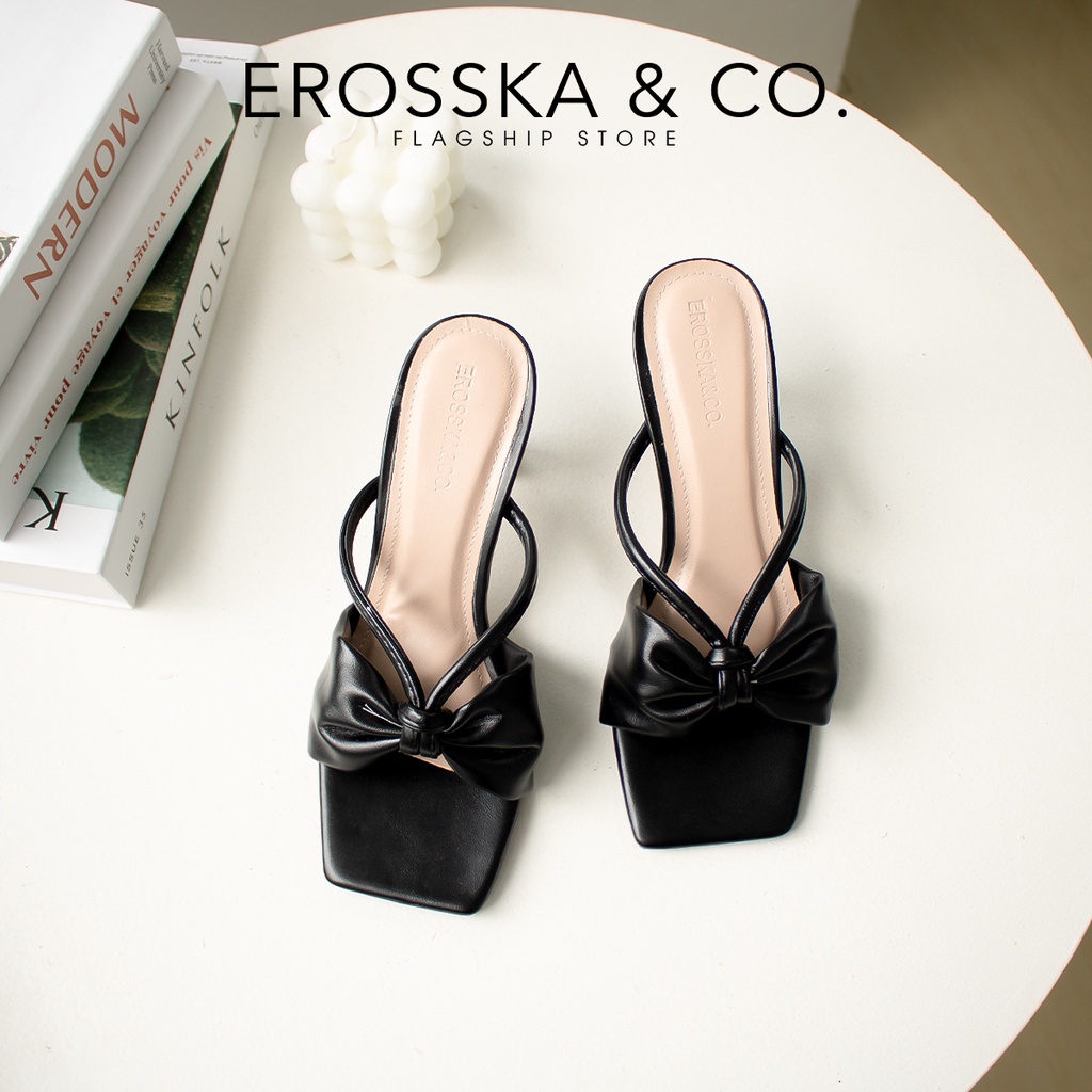 [FORM NHỎ TĂNG 1 SIZE] Erosska - Giày cao gót nhọn quai ngang phối dây cao 7cm màu trắng ver 2 _ EMO94