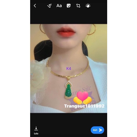 kiềng nữ mạ vàng mặt phật quan âm đá xanh