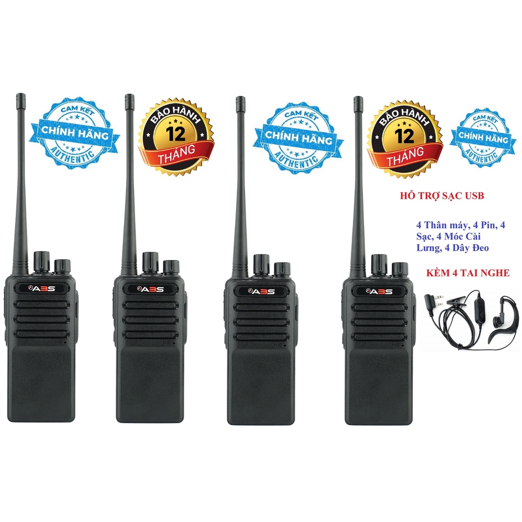 Bộ 4 Bộ đàm chất lượng cao ABS CP6688 (Hỗ trợ Sạc USB, Ngoài Sạc Đế đi kèm Mỗi Máy, Siêu Rẻ, Bền Bỉ)