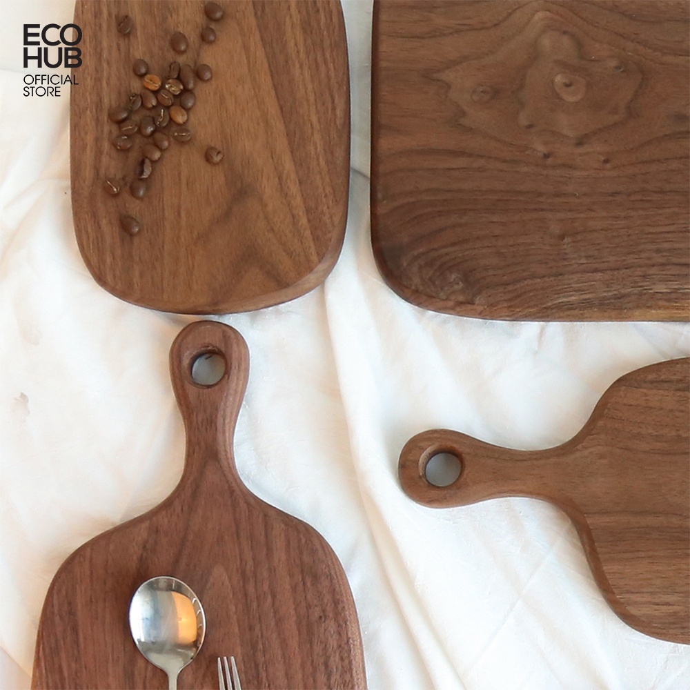 Khay gỗ tự nhiên ECOHUB đựng cà phê thấp cạnh (Wooden Coffee Tray) | EH019