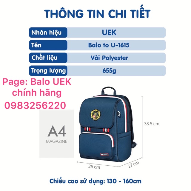 Balo tiểu học UEK chính hãng mã 1615 - Hàng nguyên hộp