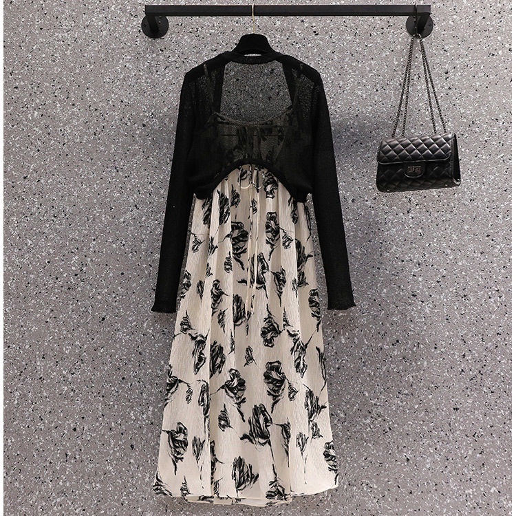Vqay Xu Ng Đầm Hai Dây Dáng Rộng In Họa Tiết Mực In Phong Cách Retro Thanh Lịch Mùa Hè Kích Thước Lớn Cho Nữ