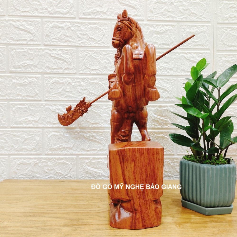 Tượng quan công cưỡi ngựa gỗ hương cao 40 cm