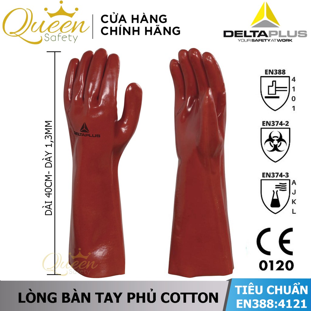 Găng tay chống hóa chất Deltaplus, bao tay lao động, cao su dày dặn, chống dầu, phù hợp theo tác cơ khí, đa năng PVCC400