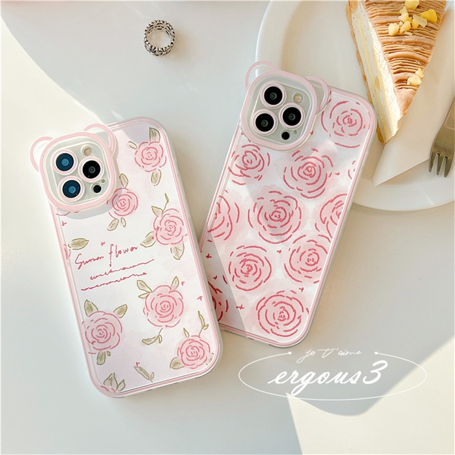 Ốp Điện Thoại Mềm Họa Tiết Hoa Hồng / Gấu Cho iPhone 14 13 12 11 Pro Max SE2020 X XR Xs Max 7 8 6 6s Plus