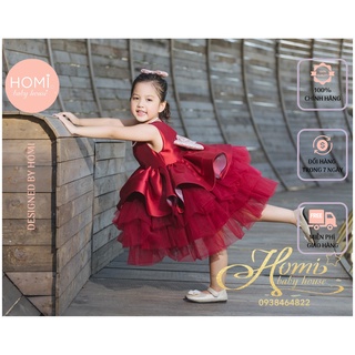 Đầm công chúa HOMI BABY HOUSE váy bé gái công chúa đỏ tầng cho bé dự tiệc dạo phố