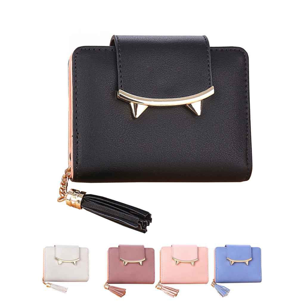 Ví nữ da PU gập 3 đính tua rua