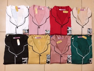 Bộ Lụa Satin Mickey Tay Ngắn Quần Dài