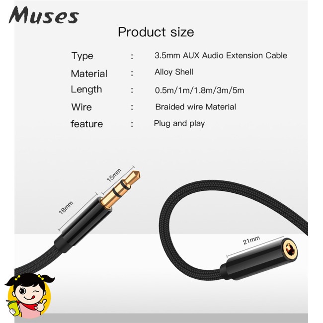 Dây Cáp Nối Dài Tai Nghe 3.5mm Dài 5m Cho Xe Hơi
