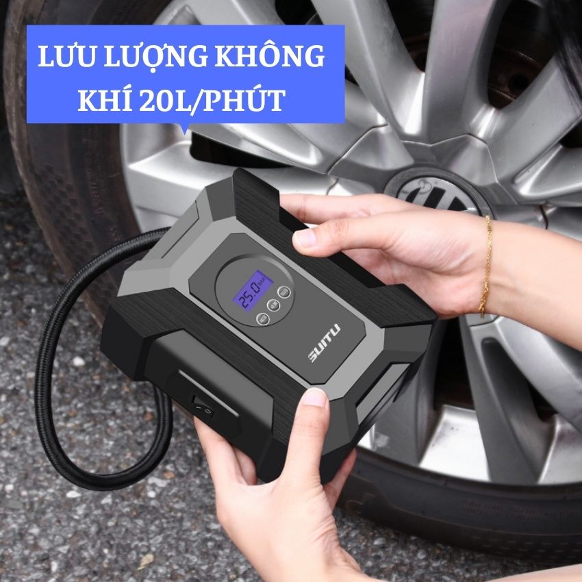 Bơm Lốp Ô Tô Mini 12v Tự Ngắt Bơm Đồng Hồ Điện Tử Hiển Thị Áp Suất Lốp