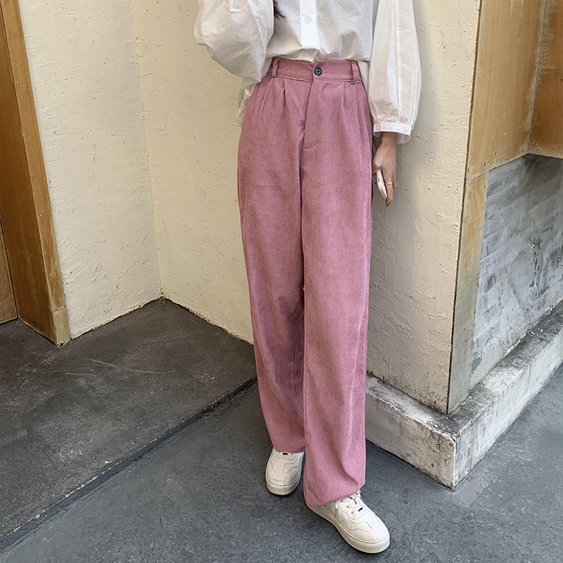 Quần dài ZHELIHANGFEI vải nhung ống rộng lưng cao thời trang cá tính