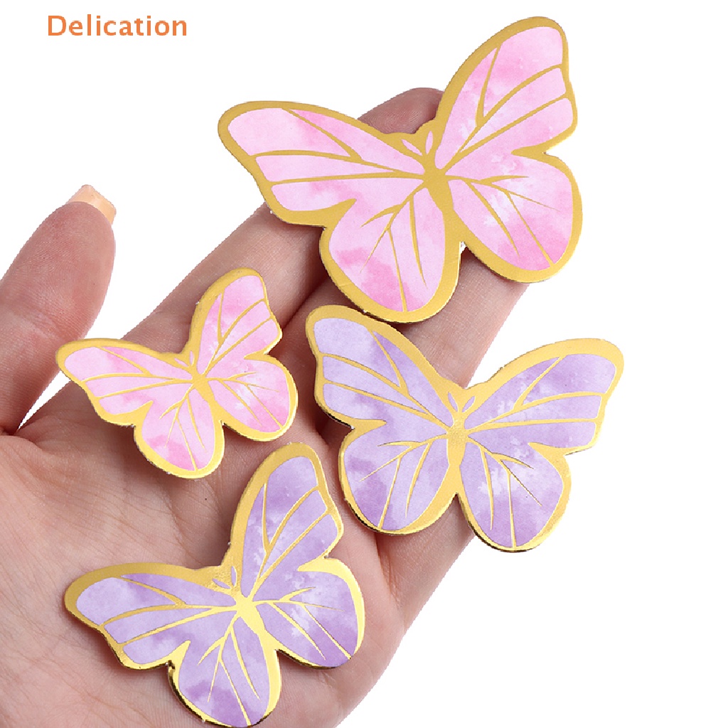Set 10 Phụ Kiện Trang Trí Bánh Kem Hình Bướm Màu Vàng Hồng