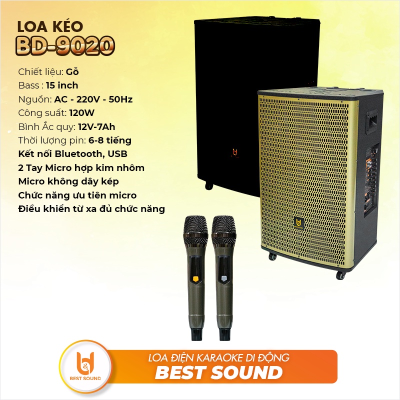 Loa Bluetooth Karaoke BDSOUND BD-9020, Chất liệu gỗ cao cấp, kết nối micro không dây, hàng chính hãng, bảo hành 15 tháng