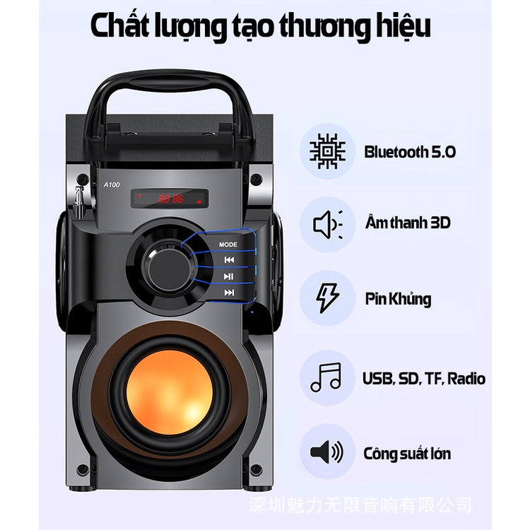 Loa Bluetooth, Loa Nghe Nhạc Bluetooth RS A100 cao cấp, có điều khiển từ xa ,Nghe Cực Êm, Nhiều Ưu Đãi - BH 12 THÁNG