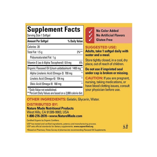 Viên bổ sung Omega 369 từ Dầu Hạt Lanh Nature Made Flaxseed Oil của Mỹ