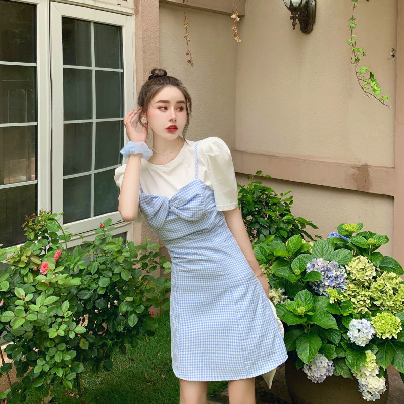 Váy suông kiểu phối dây nhẹ nhàng phong cách nữ sinh phiên bản Hàn Quốc ôm dáng thời trang mùa hè dành cho nữ