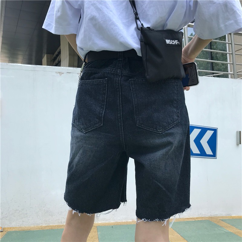 Quần short jean nữ lửng ống rộng màu khói MSHAK1