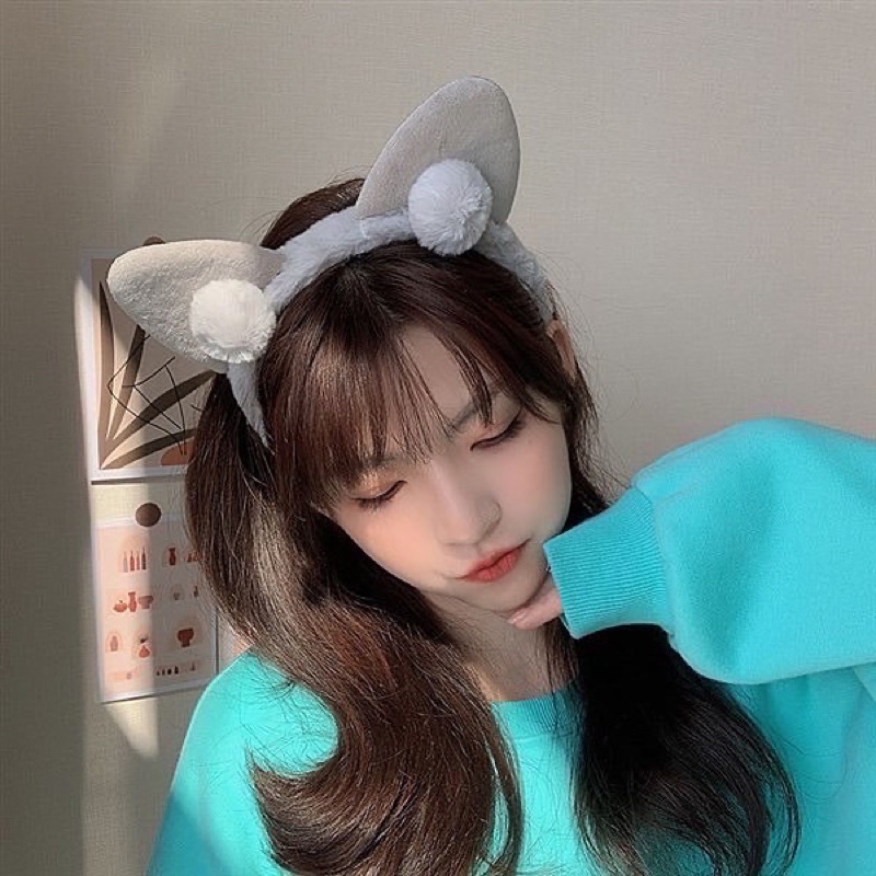 Cài tóc băng đô mèo bông cute skin care rửa mặt