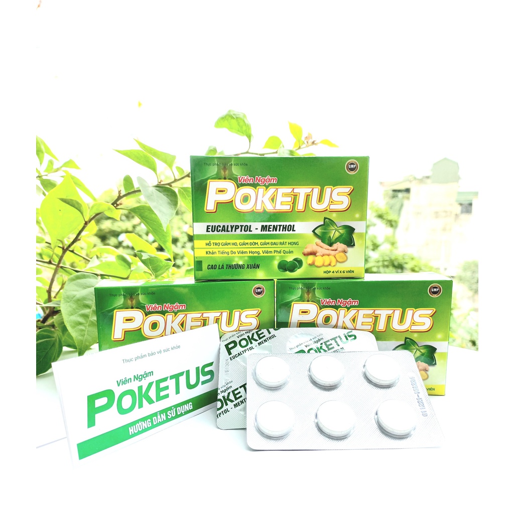 Viên ngậm Poketus hộp 24 viên giúp giảm ho, đau rát họng, khản tiếng hiệu quả