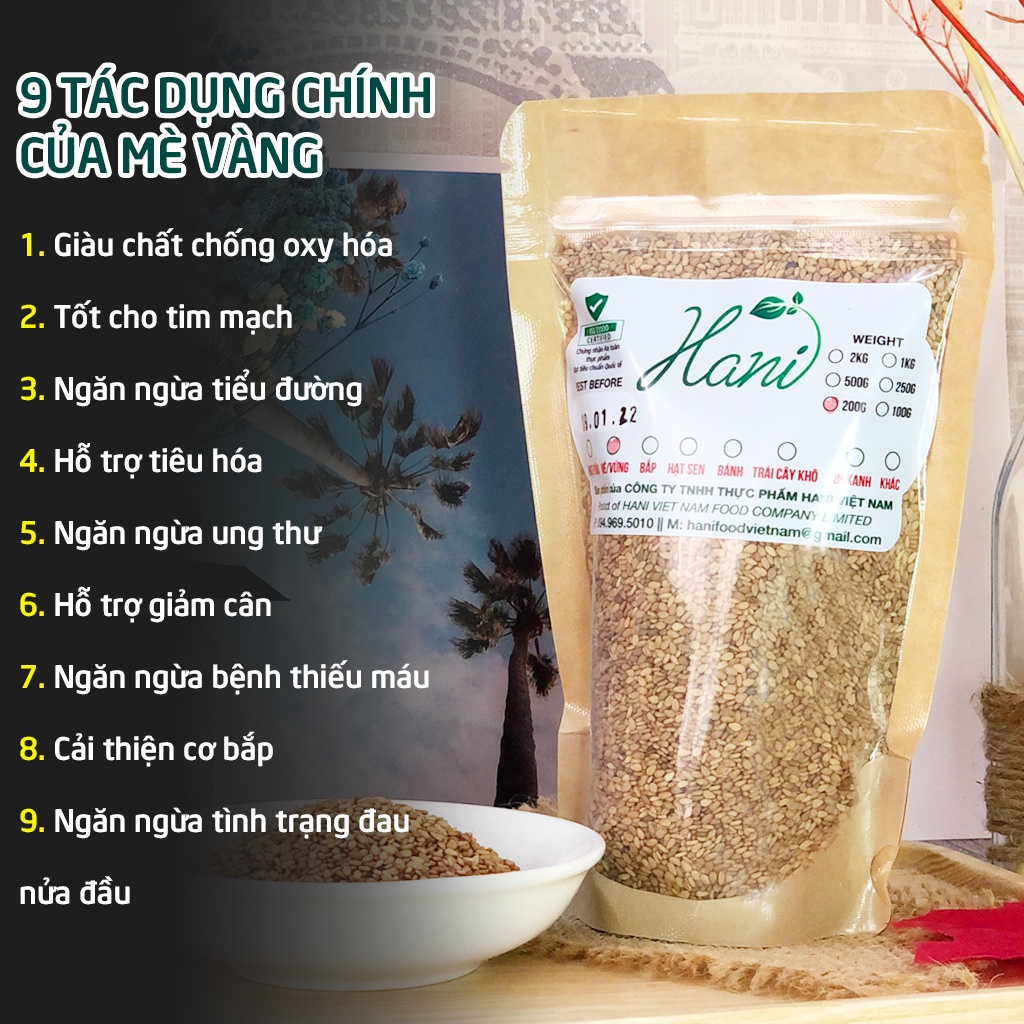 200g Mè Vàng ( Hạt Vừng Vàng) Rang Sẵn Chuẩn Sạch Hữu Cơ Daklak Loại Ngon  Hani Food Store