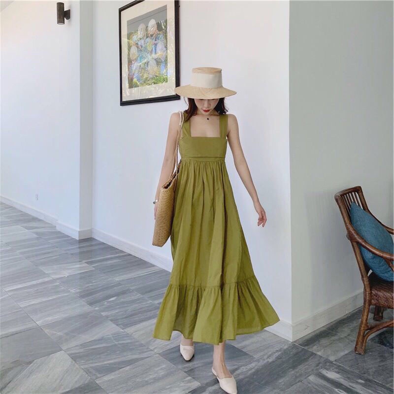 Váy maxi thô dáng babydoll suông dài nơ lưng cực xinh - MS230 (Có ảnh thật)