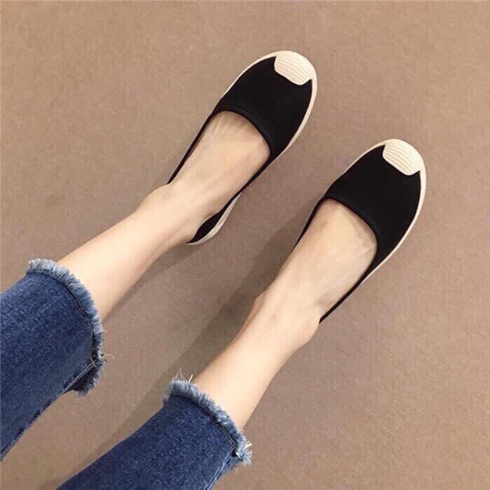 Giày slip on nữ, giày nữ slip on thời trang da cực mềm 2 màu đen và kem cực đẹp