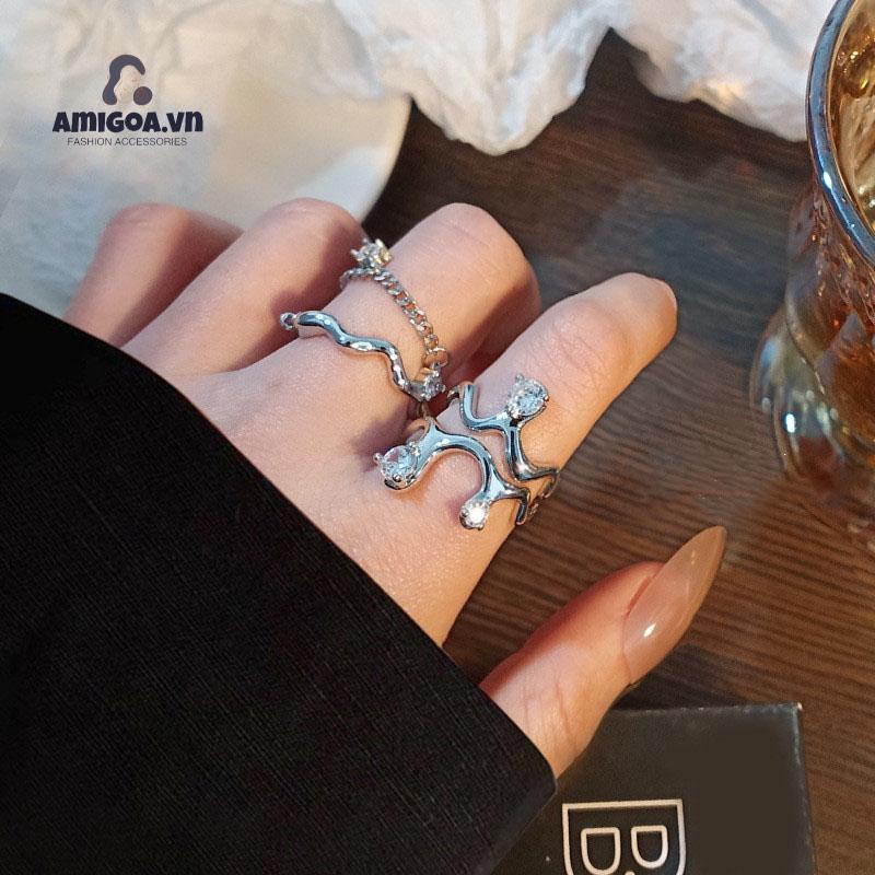 ✨✨ Nhẫn Hở Nhẹ Nhàng Kiểu Gợn Sóng Cao Cấp Sang Trọng Có Thể Điều Chỉnh Cho Nữ