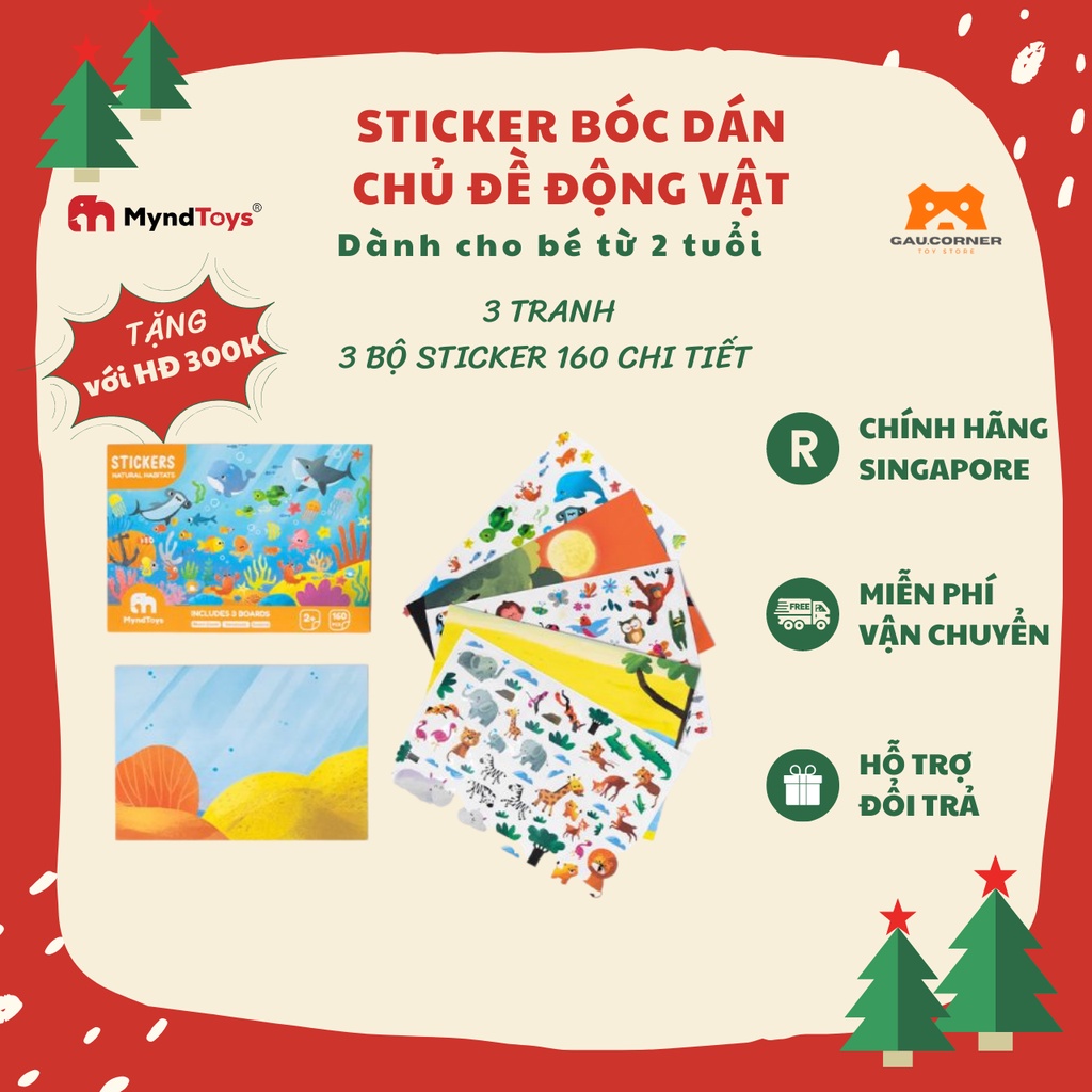 Stickers bóc dán MyndToys an toàn thông minh Natural Habitats chủ đề động vật cho bé từ 2 tuổi Gau Corner